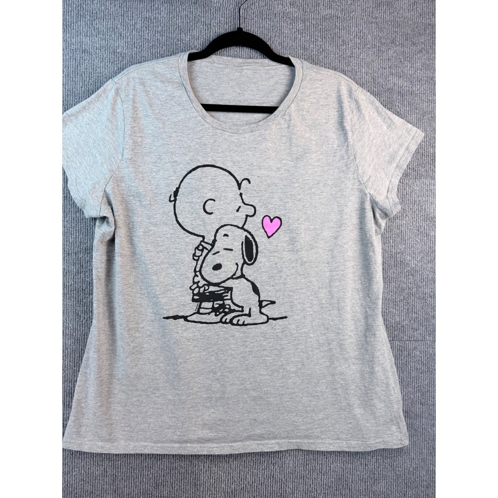 Peanuts Charlie Brown Snoopy Hug Graphic Tee Heather Gray Women Large